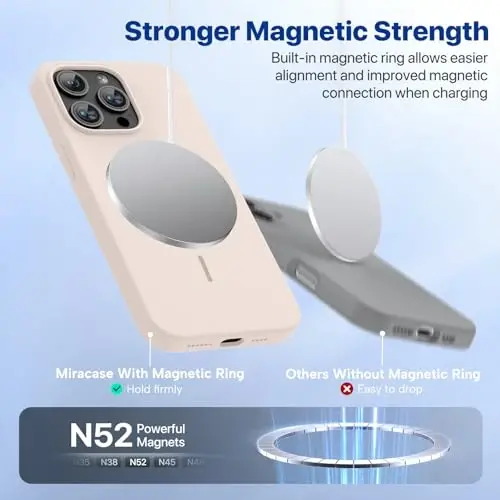 miracase Magnetic for iPhone 15 Pro Max Case, [Soft Anti-Scratch Microfiber Lining], Compatible with MagSafe, Liquid Silicone Case Shockproof Drop Protection Phone Case for 15 ProMax, Sand - 5
