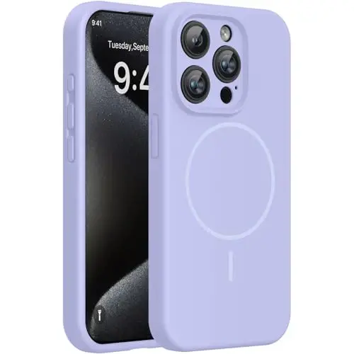 Miracase Magnetic for iPhone 15 Pro Max Case, [Soft Anti-Scratch Microfiber Lining], Compatible with MagSafe, Liquid Silicone Case Shockproof Drop Protection Phone Case for 15 ProMax, Light Purple 