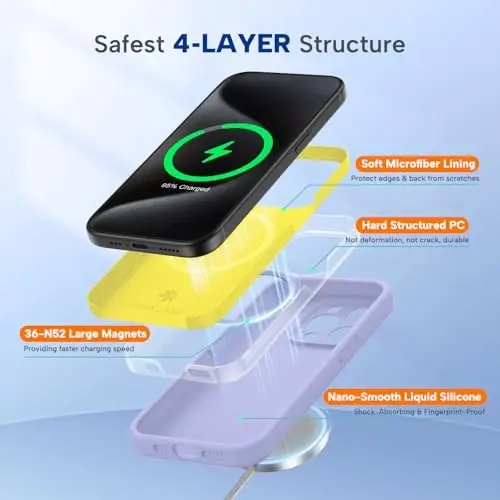 Miracase Magnetic for iPhone 15 Pro Max Case, [Soft Anti-Scratch Microfiber Lining], Compatible with MagSafe, Liquid Silicone Case Shockproof Drop Protection Phone Case for 15 ProMax, Light Purple - 2