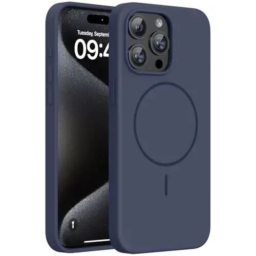 Miracase Manyetik iPhone 15 Pro Max Kılıfı, [Yumuşak Çizilmez Mikrofiber Astar], MagSafe ile Uyumlu, Sıvı Silikon Kılıf Darbeye Dayanıklı Düşme Korumalı Telefon Kılıfı, 15 ProMax için, Koyu Mavi - MIRACASE