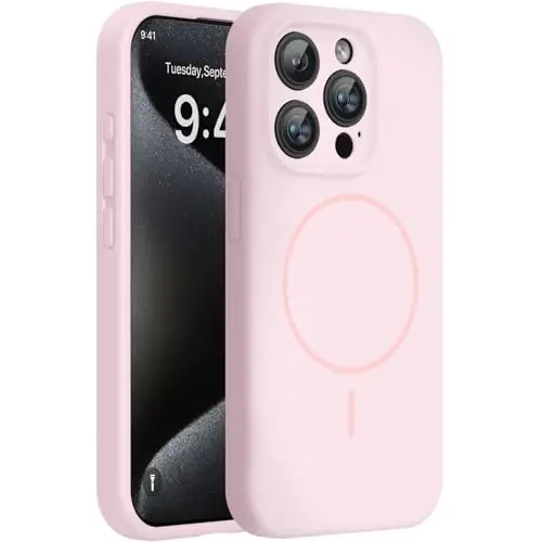 Miracase Magnetic for iPhone 15 Pro Max Case, [Soft Anti-Scratch Microfiber Lining], Compatible with MagSafe, Liquid Silicone Case Shockproof Drop Protection Phone Case for 15 ProMax, Sand Pink - 1