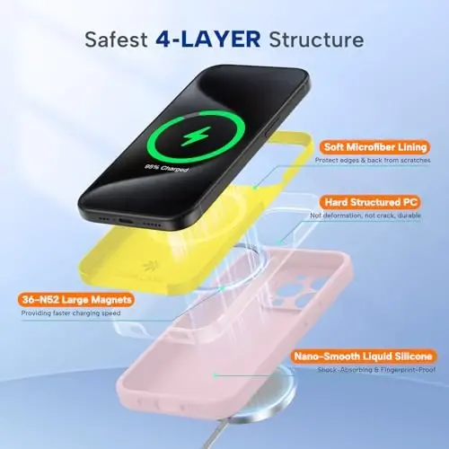 Miracase Magnetic for iPhone 15 Pro Max Case, [Soft Anti-Scratch Microfiber Lining], Compatible with MagSafe, Liquid Silicone Case Shockproof Drop Protection Phone Case for 15 ProMax, Sand Pink - 2