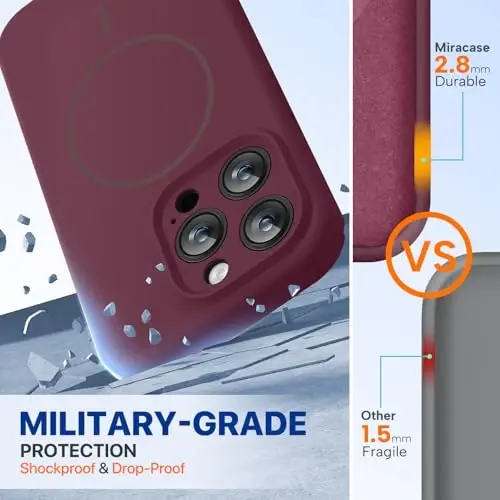 Miracase Magnetic for iPhone 15 Pro Max Case, [Soft Anti-Scratch Microfiber Lining], Compatible with MagSafe, Liquid Silicone Case Shockproof Drop Protection Phone Case for 15 ProMax, Wine Red - 3
