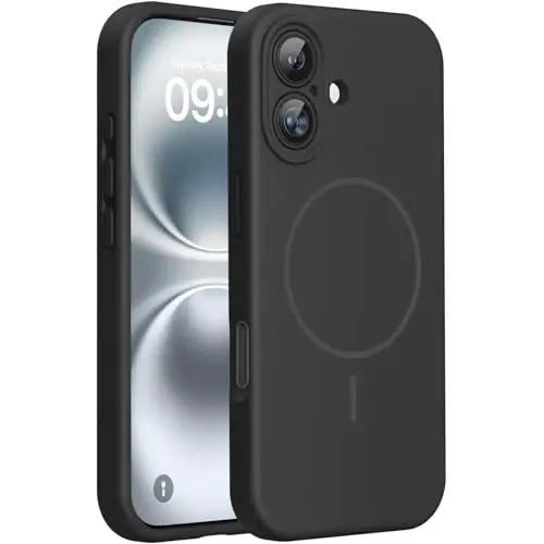 miracase Magnetic for iPhone 16 Plus Case, [Soft Anti-Scratch Microfiber Lining], Compatible with MagSafe, Liquid Silicone Shockproof Drop Protection Phone Case for 16 Plus,Black 