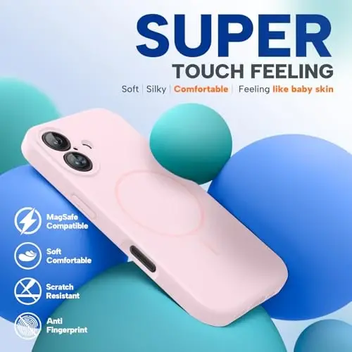 miracase Magnetic for iPhone 16 Plus Case, [Soft Anti-Scratch Microfiber Lining], Compatible with MagSafe, Liquid Silicone Shockproof Drop Protection Phone Case for 16 Plus,Sand Pink - 3