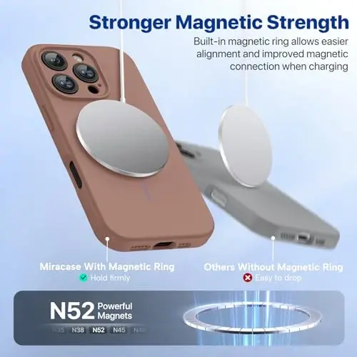 miracase Magnetic for iPhone 16 Pro Case, [Soft Anti-Scratch Microfiber Lining], Compatible with MagSafe, Liquid Silicone Case Shockproof Drop Protection Phone Case for 16 Pro,Chocolate - 3