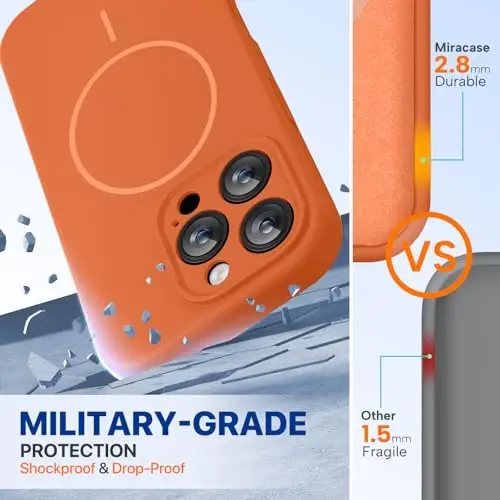 Miracase Magnetic for iPhone 16 Pro Case, [Soft Anti-Scratch Microfiber Lining], Compatible with MagSafe, Liquid Silicone Case Shockproof Drop Protection Phone Case for 16 Pro,Orange - 2