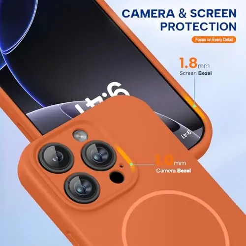 Miracase Manyetik iPhone 16 Pro Kılıf, [Yumuşak Çizilmez Mikrofiber Astar], MagSafe ile Uyumlu, Sıvı Silikon Kılıf Darbeye Dayanıklı Düşme Korumalı Telefon Kılıfı, 16 Pro, Turuncu 