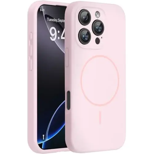 miracase Magnetic for iPhone 16 Pro Case, [Soft Anti-Scratch Microfiber Lining], Compatible with MagSafe, Liquid Silicone Case Shockproof Drop Protection Phone Case for 16 Pro,Sand Pink - 1
