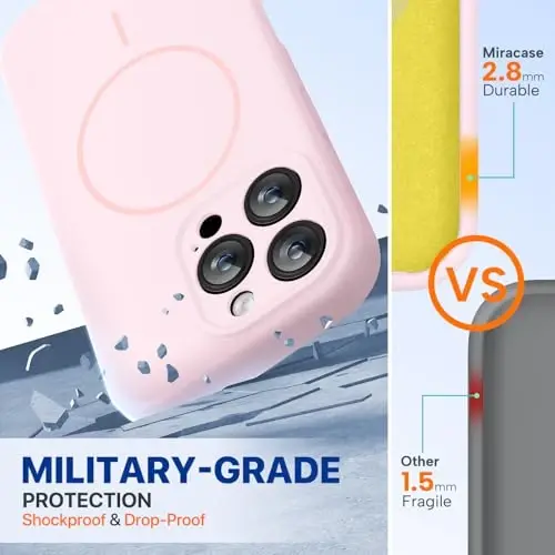 miracase Magnetic for iPhone 16 Pro Case, [Soft Anti-Scratch Microfiber Lining], Compatible with MagSafe, Liquid Silicone Case Shockproof Drop Protection Phone Case for 16 Pro,Sand Pink - 3
