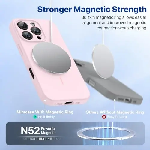 miracase Magnetic for iPhone 16 Pro Case, [Soft Anti-Scratch Microfiber Lining], Compatible with MagSafe, Liquid Silicone Case Shockproof Drop Protection Phone Case for 16 Pro,Sand Pink - 4