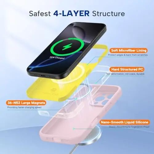 miracase Magnetic for iPhone 16 Pro Case, [Soft Anti-Scratch Microfiber Lining], Compatible with MagSafe, Liquid Silicone Case Shockproof Drop Protection Phone Case for 16 Pro,Sand Pink - 5