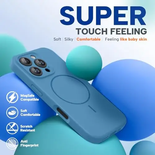 Miracase Manyetik iPhone 16 Pro Kılıfı, [Yumuşak Çizilmez Mikrofiber Astar], MagSafe ile Uyumlu, Sıvı Silikon Kılıf Darbeye Dayanıklı Düşme Korumalı Telefon Kılıfı, 16 Pro için, Capri Mavisi 