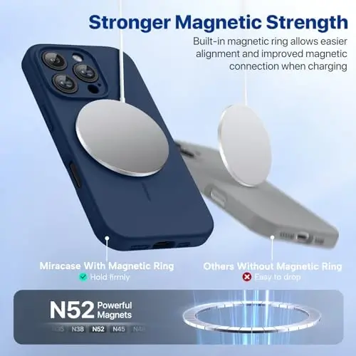 miracase Magnetic for iPhone 16 Pro Case, [Soft Anti-Scratch Microfiber Lining], Compatible with MagSafe, Liquid Silicone Case Shockproof Drop Protection Phone Case for 16 Pro,Dark Blue - 4