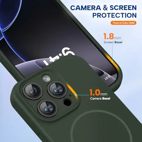 miracase Magnetic for iPhone 16 Pro Case, [Soft Anti-Scratch Microfiber Lining], Compatible with MagSafe, Liquid Silicone Case Shockproof Drop Protection Phone Case for 16 Pro,Dark Green - 4