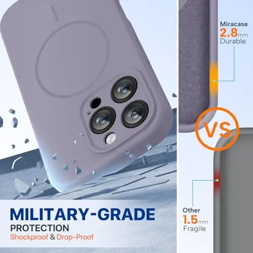 miracase Magnetic for iPhone 16 Pro Case, [Soft Anti-Scratch Microfiber Lining], Compatible with MagSafe, Liquid Silicone Case Shockproof Drop Protection Phone Case for 16 Pro,Lavender Gray - 3