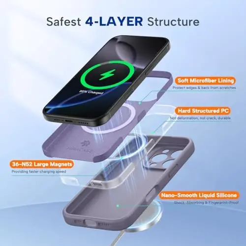 miracase Magnetic for iPhone 16 Pro Case, [Soft Anti-Scratch Microfiber Lining], Compatible with MagSafe, Liquid Silicone Case Shockproof Drop Protection Phone Case for 16 Pro,Lavender Gray - 5