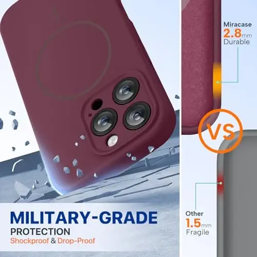 miracase Magnetic for iPhone 16 Pro Case, [Soft Anti-Scratch Microfiber Lining], Compatible with MagSafe, Liquid Silicone Case Shockproof Drop Protection Phone Case for 16 Pro,Wine Red - 3