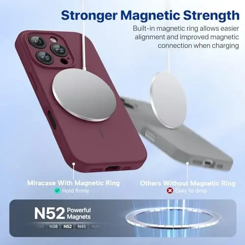 miracase Magnetic for iPhone 16 Pro Case, [Soft Anti-Scratch Microfiber Lining], Compatible with MagSafe, Liquid Silicone Case Shockproof Drop Protection Phone Case for 16 Pro,Wine Red - 5