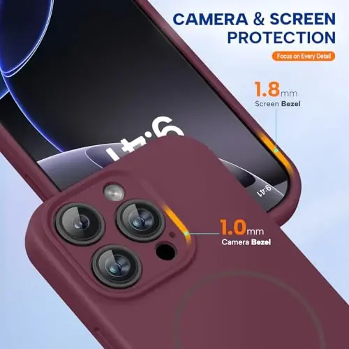 Miracase Manyetik iPhone 16 Pro Kılıfı, [Yumuşak Çizilmez Mikrofiber Astar], MagSafe ile Uyumlu, Sıvı Silikon Kılıf Darbeye Dayanıklı Düşme Korumalı Telefon Kılıfı, 16 Pro için, Şarap Kırmızısı 