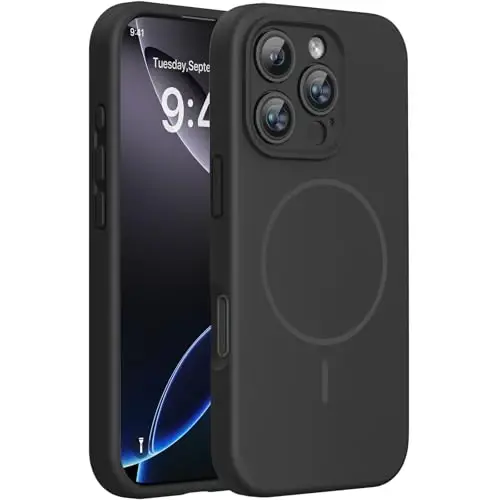 miracase Magnetic for iPhone 16 Pro Case, [Soft Anti-Scratch Microfiber Lining], Compatible with MagSafe, Liquid Silicone Case Shockproof Drop Protection Phone Case for 16 Pro,Black 