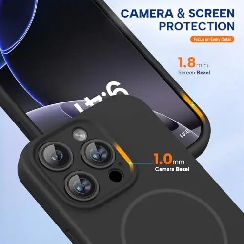 miracase Magnetic for iPhone 16 Pro Case, [Soft Anti-Scratch Microfiber Lining], Compatible with MagSafe, Liquid Silicone Case Shockproof Drop Protection Phone Case for 16 Pro,Black - 4