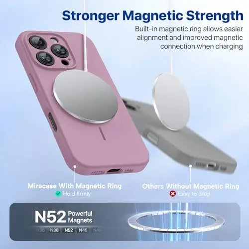 miracase Magnetic for iPhone 16 Pro Case, [Soft Anti-Scratch Microfiber Lining], Compatible with MagSafe, Liquid Silicone Case Shockproof Drop Protection Phone Case for 16 Pro,Blackcurrant - 3