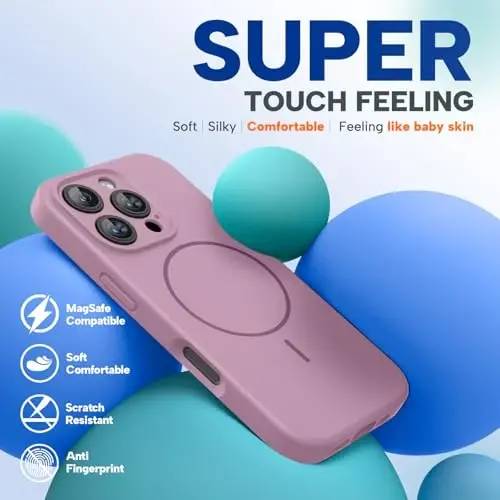 Miracase Manyetik iPhone 16 Pro Kılıfı, [Yumuşak Çizilmez Mikrofiber Astar], MagSafe Uyumlu, Sıvı Silikon Kılıf Darbeye Dayanıklı Düşme Korumalı Telefon Kılıfı, 16 Pro için, Frenk Üzümü 