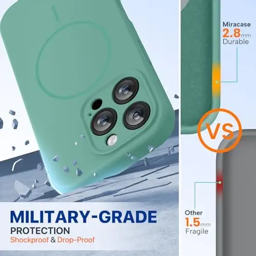 Miracase Magnetic for iPhone 16 Pro Case, [Soft Anti-Scratch Microfiber Lining], Compatible with MagSafe, Liquid Silicone Case Shockproof Drop Protection Phone Case for 16 Pro,Midnight Green - 2