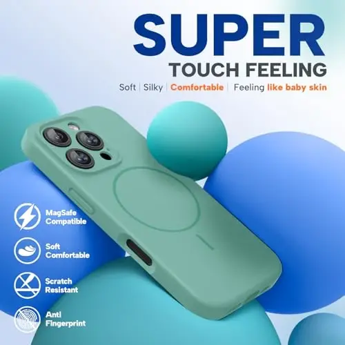 Miracase Manyetik iPhone 16 Pro Kılıfı, [Yumuşak Çizilmez Mikrofiber Astar], MagSafe Uyumlu, Sıvı Silikon Kılıf Darbeye Dayanıklı Düşme Korumalı Telefon Kılıfı, 16 Pro için, Gece Yarısı Yeşili 