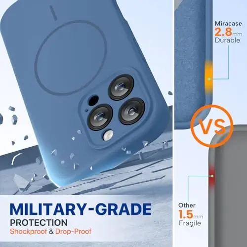 miracase Magnetic for iPhone 16 Pro Max Case, [Soft Anti-Scratch Microfiber Lining], Compatible with MagSafe, Liquid Silicone Case Shockproof Drop Protection Phone Case for 16 ProMax,Glass Blue - 2