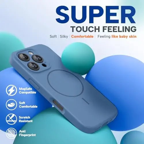 miracase Magnetic for iPhone 16 Pro Max Case, [Soft Anti-Scratch Microfiber Lining], Compatible with MagSafe, Liquid Silicone Case Shockproof Drop Protection Phone Case for 16 ProMax,Glass Blue - 5