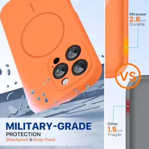 miracase Magnetic for iPhone 16 Pro Max Case, [Soft Anti-Scratch Microfiber Lining], Compatible with MagSafe, Liquid Silicone Case Shockproof Drop Protection Phone Case for 16 ProMax, Sunset Orange - 4