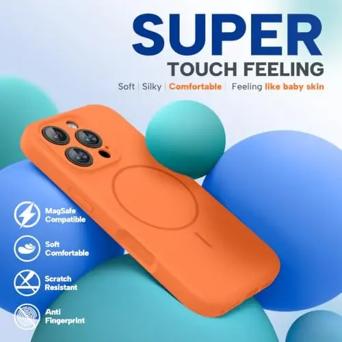 miracase Magnetic for iPhone 16 Pro Max Case, [Soft Anti-Scratch Microfiber Lining], Compatible with MagSafe, Liquid Silicone Case Shockproof Drop Protection Phone Case for 16 ProMax, Sunset Orange - 5