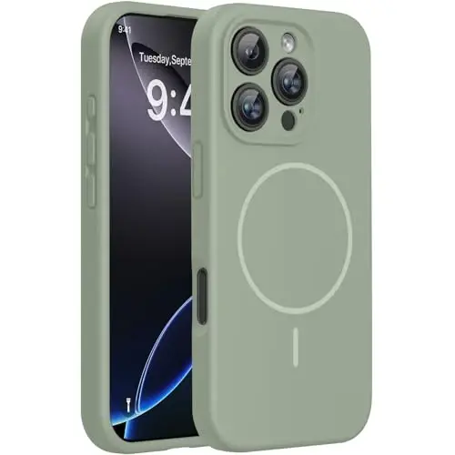 miracase Magnetic for iPhone 16 Pro Max Case, [Soft Anti-Scratch Microfiber Lining], Compatible with MagSafe, Liquid Silicone Case Shockproof Drop Protection Phone Case for 16 ProMax,Patina Green 