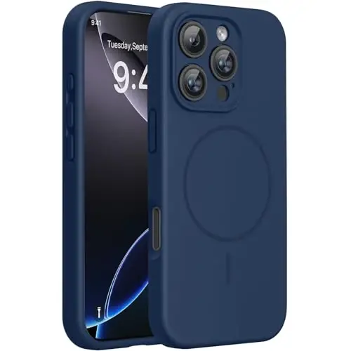 miracase Magnetic for iPhone 16 Pro Max Case, [Soft Anti-Scratch Microfiber Lining], Compatible with MagSafe, Liquid Silicone Case Shockproof Drop Protection Phone Case for 16 ProMax,Dark Blue 