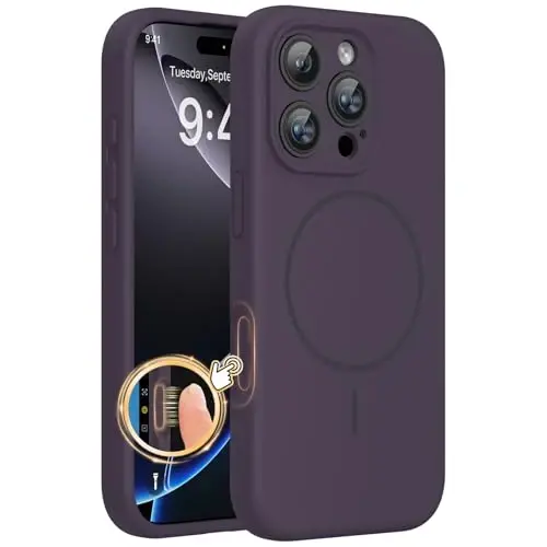 miracase Magnetic for iPhone 16 Pro Max Case, [Soft Anti-Scratch Microfiber Lining], Compatible with MagSafe, Liquid Silicone Case Shockproof Drop Protection Phone Case for 16 ProMax, Dark Purple 