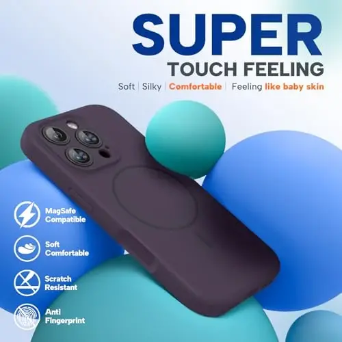 miracase Magnetic for iPhone 16 Pro Max Case, [Soft Anti-Scratch Microfiber Lining], Compatible with MagSafe, Liquid Silicone Case Shockproof Drop Protection Phone Case for 16 ProMax, Dark Purple - 6