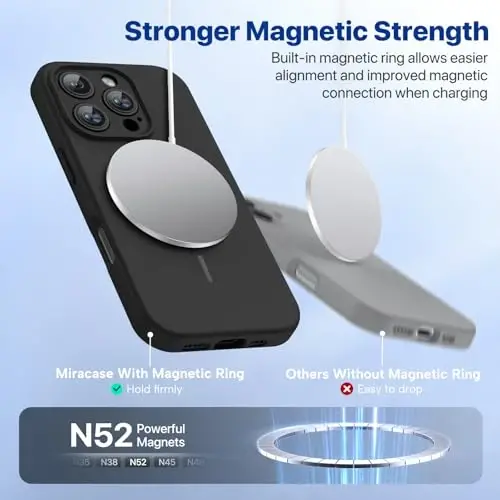 miracase Magnetic for iPhone 16 Pro Max Case, [Soft Anti-Scratch Microfiber Lining], Compatible with MagSafe, Liquid Silicone Case Shockproof Drop Protection Phone Case for 16 ProMax,Black - 4