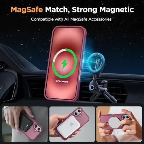 miracase Magnetic for iPhone 17 Case (Compatible with MagSafe) with Screen Protector Military-Grade Protection, Anti-Fingerprint Translucent Matte Phone Cover for iPhone 17 6.3 inch,Wine Red - 3