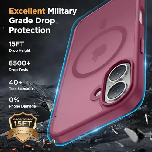 miracase Magnetic for iPhone 17 Case (Compatible with MagSafe) with Screen Protector Military-Grade Protection, Anti-Fingerprint Translucent Matte Phone Cover for iPhone 17 6.3 inch,Wine Red - 4