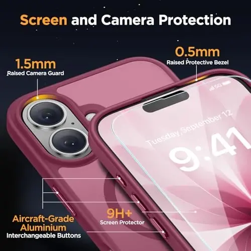 miracase Magnetic for iPhone 17 Case (Compatible with MagSafe) with Screen Protector Military-Grade Protection, Anti-Fingerprint Translucent Matte Phone Cover for iPhone 17 6.3 inch,Wine Red - 5