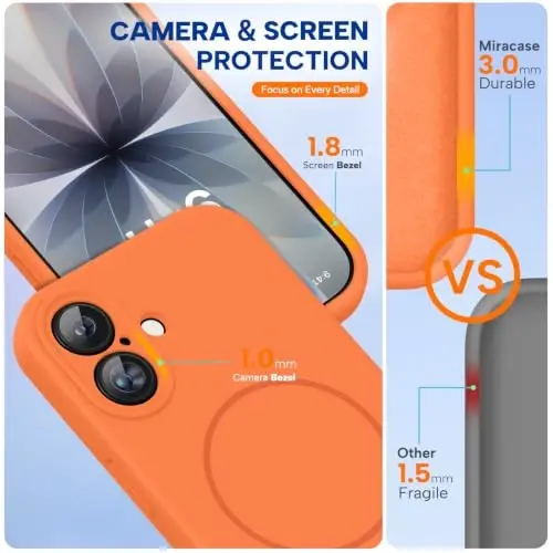 miracase Magnetic for iPhone 17 Case, Compatible with MagSafe, Integrated Silicone Camera Control Cover, 3.0mm Thicken Shockproof Drop Protection Phone Case for 17,Sunset Orange - 3
