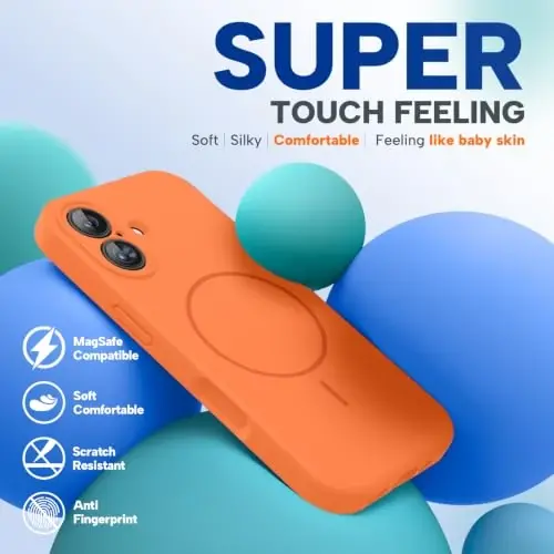 miracase Magnetic for iPhone 17 Case, Compatible with MagSafe, Integrated Silicone Camera Control Cover, 3.0mm Thicken Shockproof Drop Protection Phone Case for 17,Sunset Orange - 5