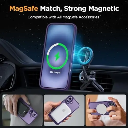 miracase Magnetic for iPhone 17 Case (Compatible with MagSafe) with Screen Protector Military-Grade Protection, Anti-Fingerprint Translucent Matte Phone Cover for iPhone 17 6.3 inch, Dark Purple - 3