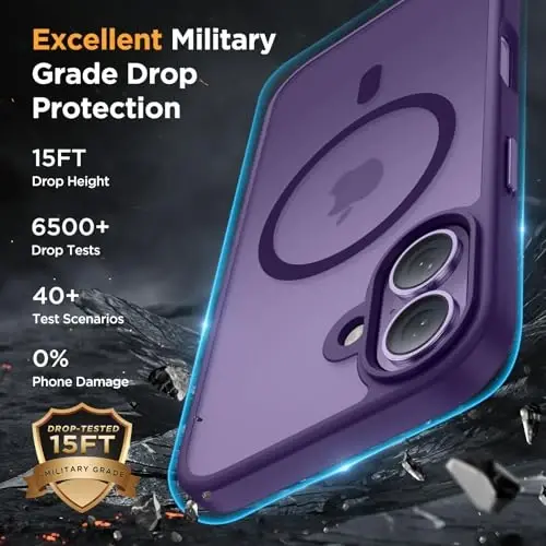 miracase Magnetic for iPhone 17 Case (Compatible with MagSafe) with Screen Protector Military-Grade Protection, Anti-Fingerprint Translucent Matte Phone Cover for iPhone 17 6.3 inch, Dark Purple - 5