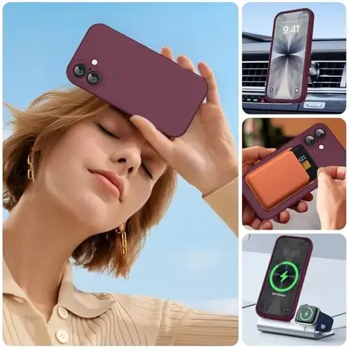 Miracase Manyetik iPhone 17 Kılıfı, MagSafe ile Uyumlu, Entegre Silikon Kamera Kontrol Kapağı, 3,0 mm Kalınlığında Darbeye Dayanıklı Düşme Korumalı Telefon Kılıfı 17 için, Şarap Kırmızısı 