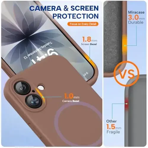 Miracase Magnetic for iPhone 17 Case, Compatible with MagSafe, Integrated Silicone Camera Control Cover, 3.0mm Thicken Shockproof Drop Protection Phone Case for 17,Chocolate - 10
