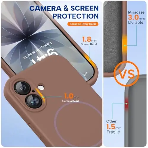 Miracase Magnetic for iPhone 17 Case, Compatible with MagSafe, Integrated Silicone Camera Control Cover, 3.0mm Thicken Shockproof Drop Protection Phone Case for 17,Chocolate - 4