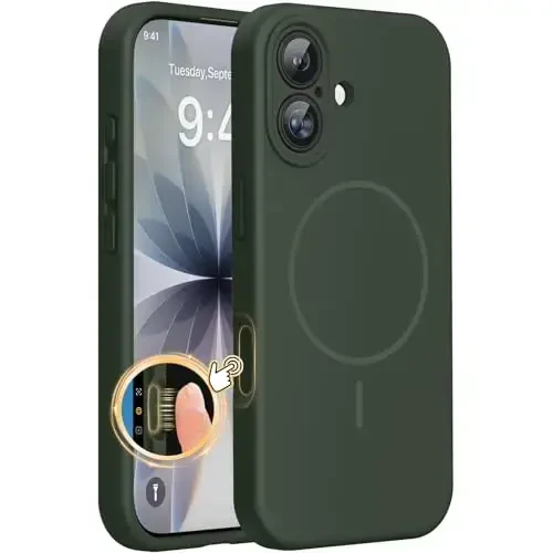 Miracase Magnetic for iPhone 17 Case, Compatible with MagSafe, Integrated Silicone Camera Control Cover, 3.0mm Thicken Shockproof Drop Protection Phone Case for 17,Dark Green 